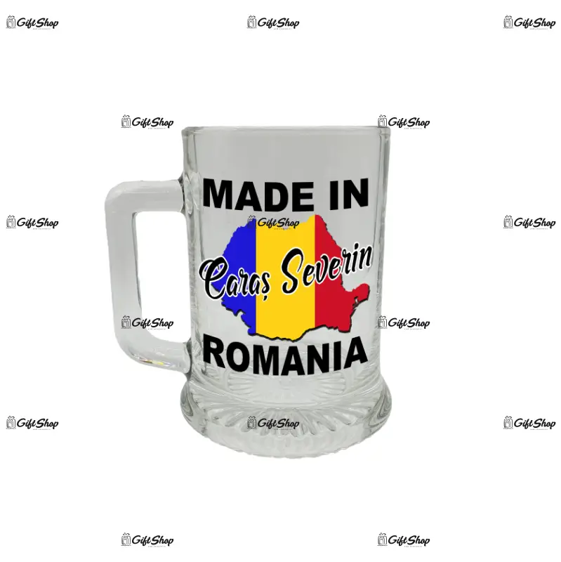Made in caras severin romania, halba cu mesaj